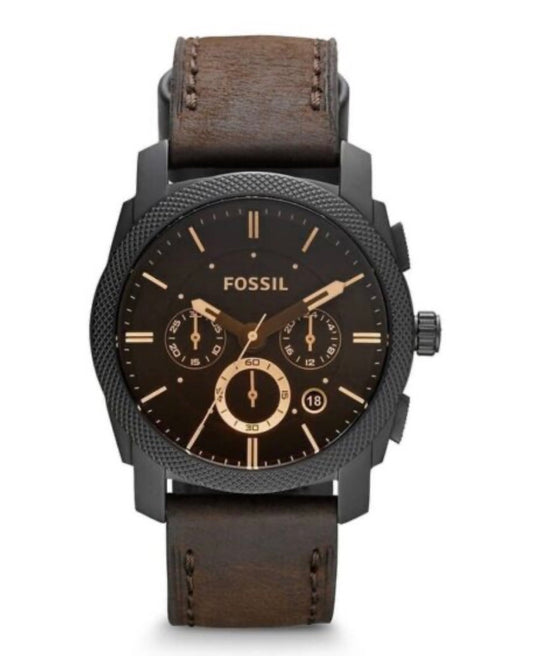 Fossil Mens Watch FS4656 Machine Mid-Size Chronograph Brown Leather